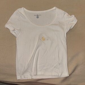 Brandy Melville White Short Sleeve Tee with Duck Embroidery